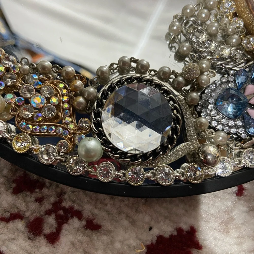 Hand Jeweled Mirror. Measurers Approximately 10 inches.